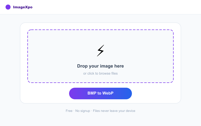 BMP to WebP Converter Free Online - 98% Size Reduction — Tool interface