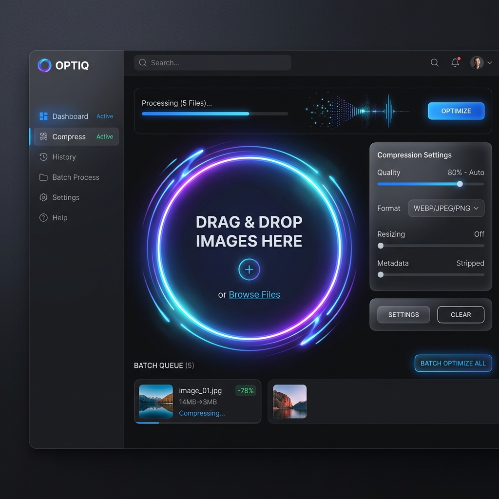 Free Online Image Compressor - Reduce JPG, PNG & WebP Sizes interface — ImageXpo