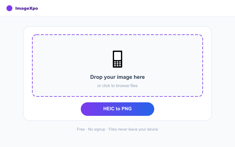 HEIC to PNG Converter Online Free — iPhone Photos to PNG — Tool interface