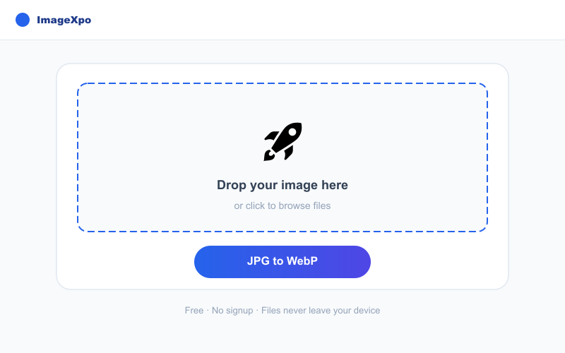 JPG to WebP Converter Free Online — Smaller Files, Same Quality — Tool interface