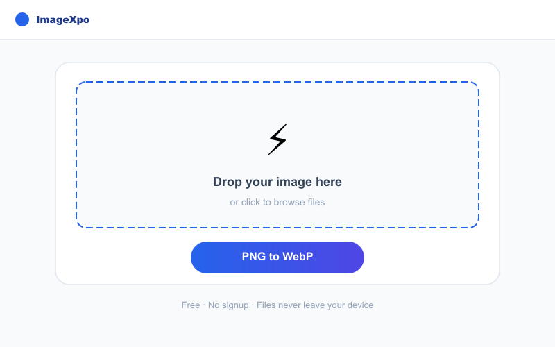 PNG to WebP Converter Free Online — Reduce PNG Size Dramatically — Tool interface