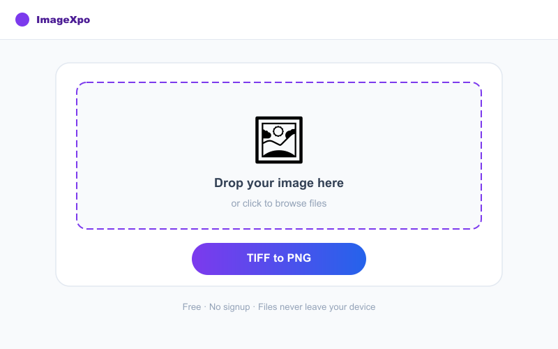 Convert TIFF to PNG Online Free — Lossless — Tool interface